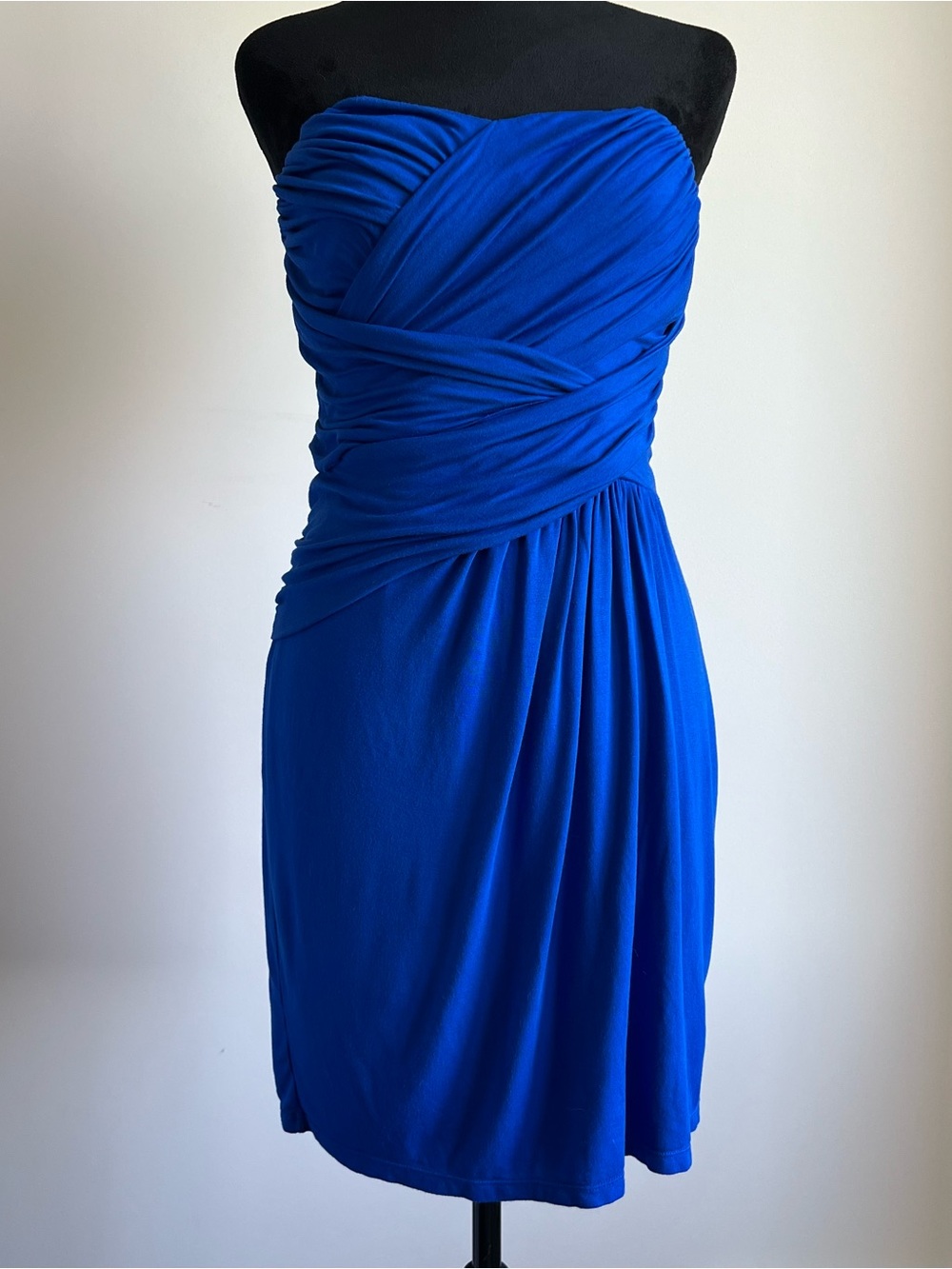 Express Strapless Electric Blue Ruched Y2K Cocktail Dress